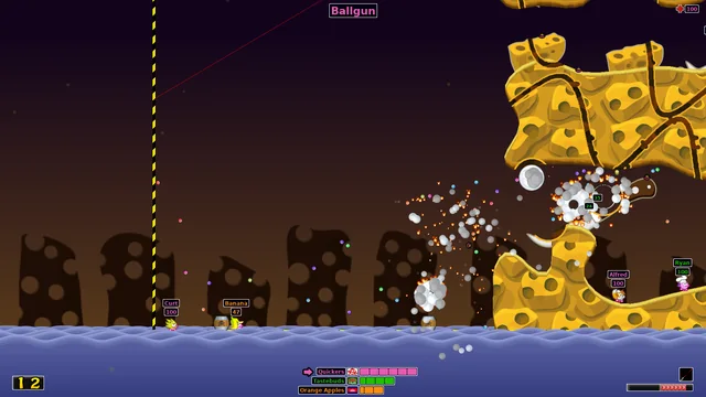 Hedgewars 1.0.0 Ballgun screenshot from the official media gallery; not a WebWars browser test